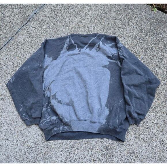 Vtg 90s Acid Wash Bleach Distressed Faded Blank Crewneck Sweatshirt Black XL - Picture 1 of 6